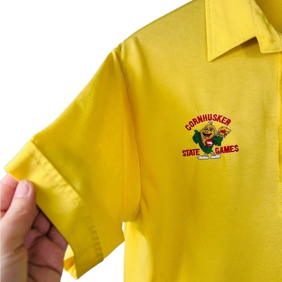 Vintage CornHusker State Games shirt, M-L, short-sleeve yellow collar Retro Coo - Picture 1 of 7